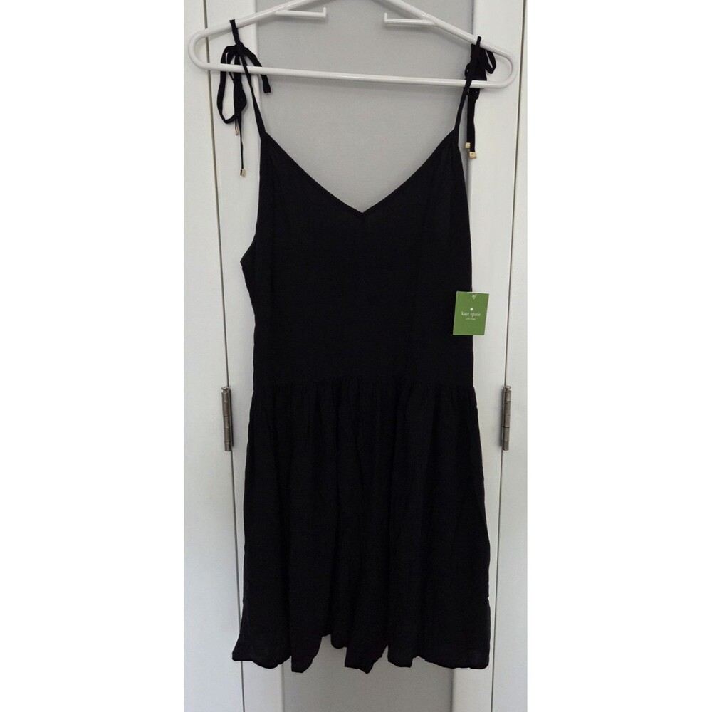 Kate Spade Black Romper | Tie Strap | Smocked Back | Size M | Pockets | NWT - Picture 2 of 11